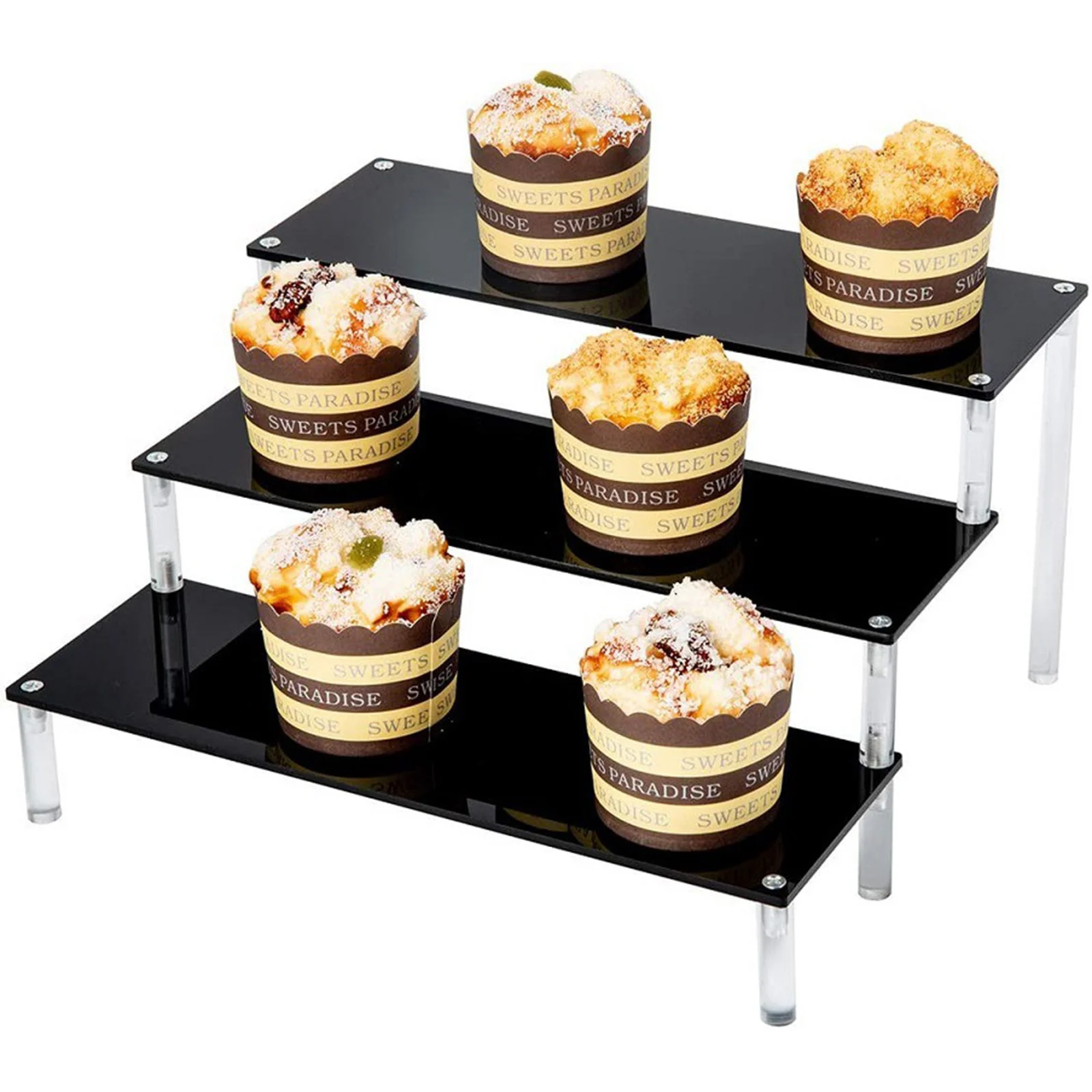 Acrylic Display Stand Perfume Display Stand 3Tier Cupcake Display Risers Steps Desserts Holder for Organizer Decoration Black