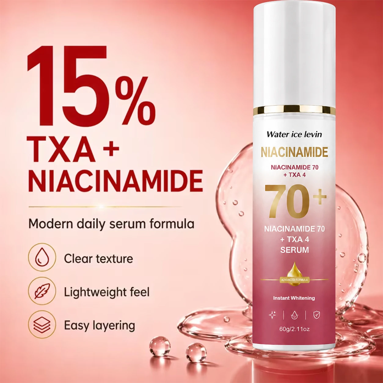 Water ice levin Niacinamide Serum 60g Tranexamic Acid Collagen Allantoin Moisturizing Brightening Daily Skin Care