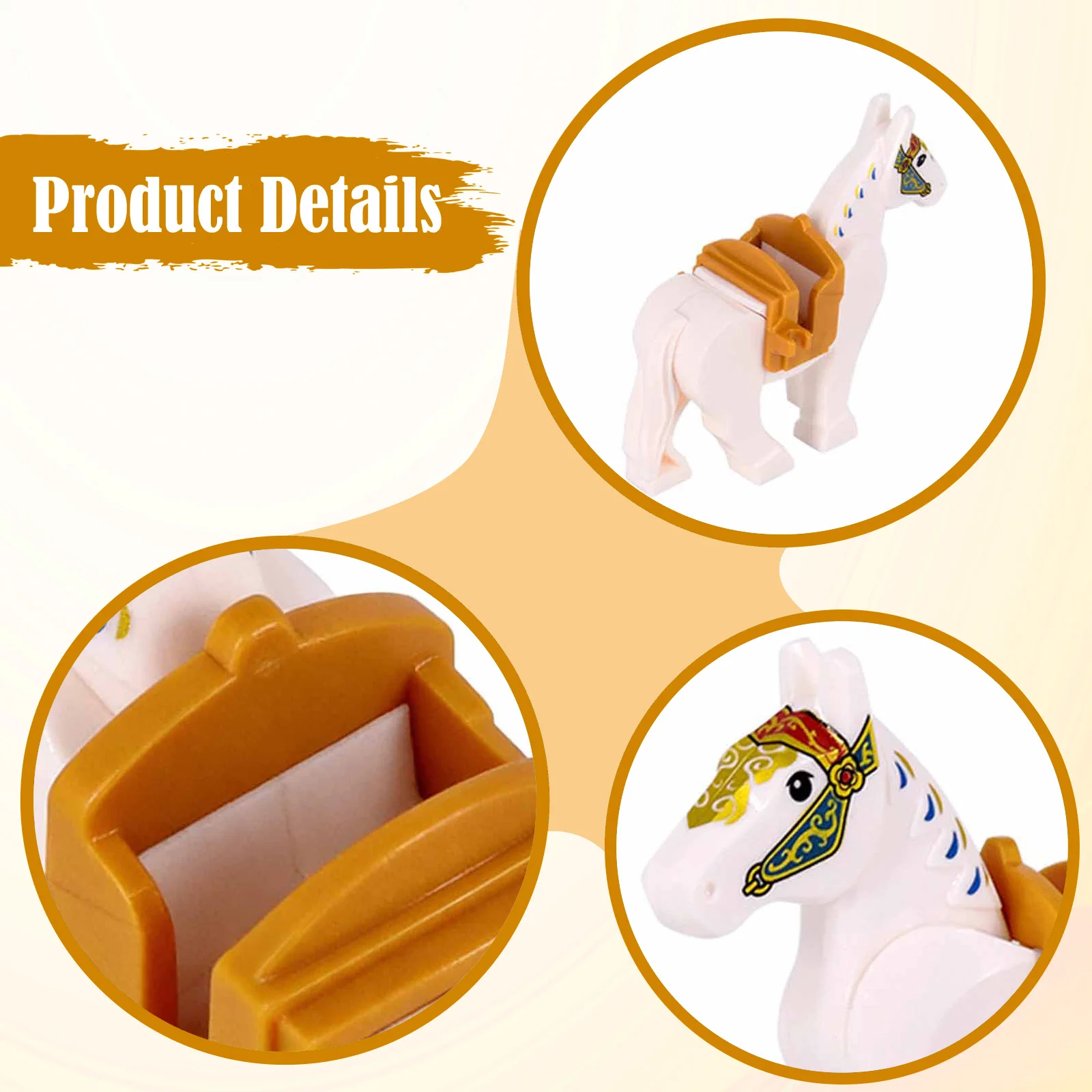 5 PCS Flexible Horses Building Brick Set with Saddle Ranch Farm Animals Playset Xmas Medieval Castle Knight Playset Gift