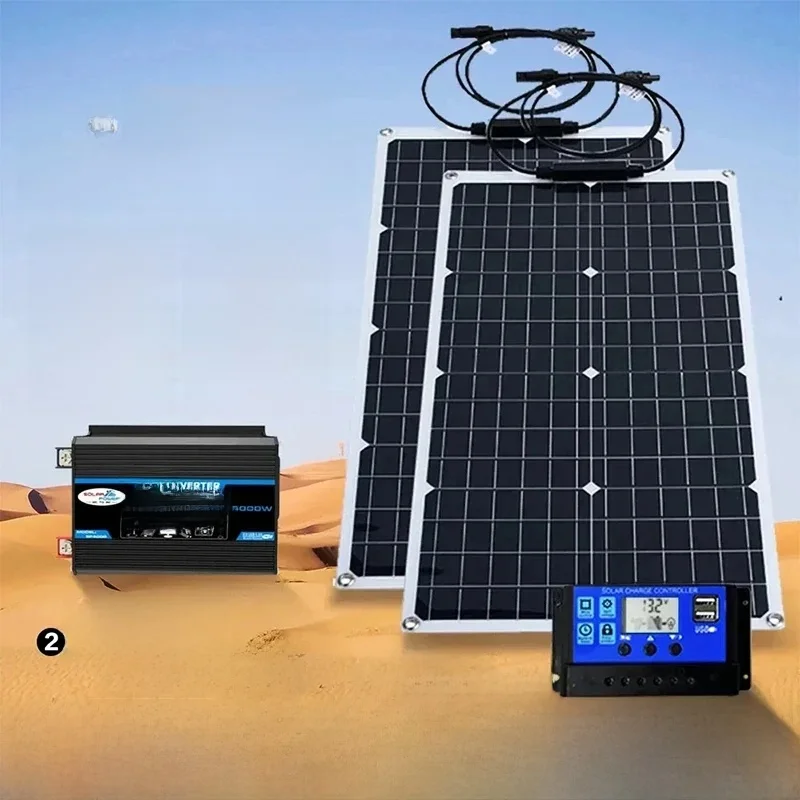 10V 220V 2000W Flexibel Zonnepaneel Systeem 12V Batterij Oplader Controller 4000W Omvormer Kit Compleet Voor Thuis Outdoor Capming - afbeelding 2