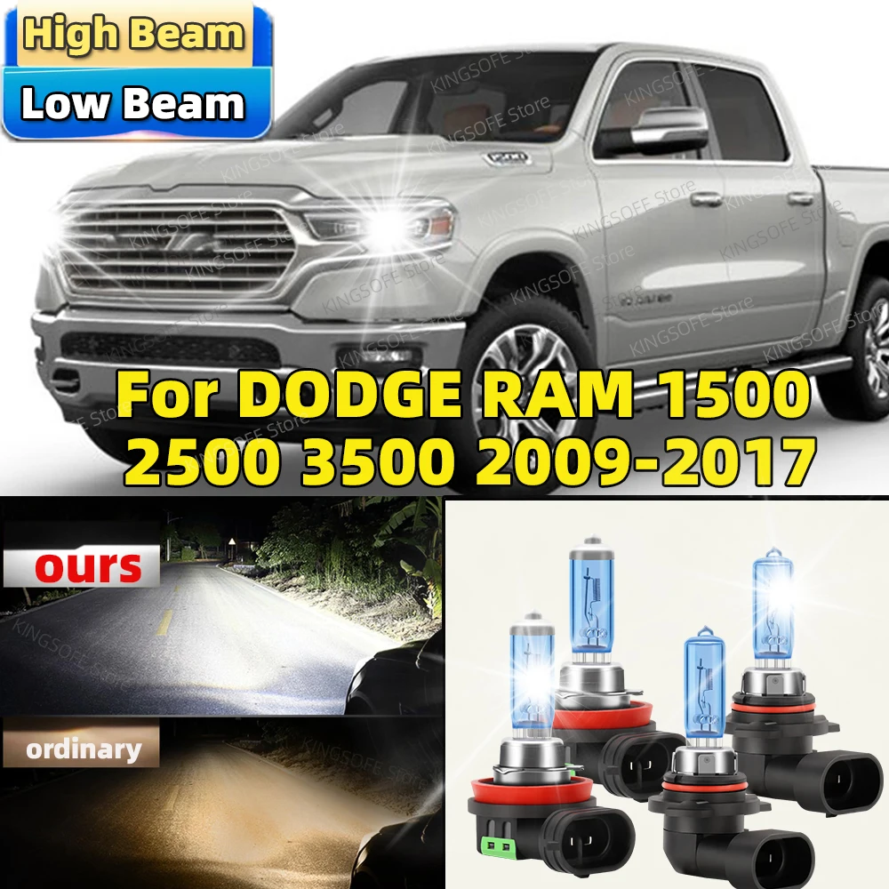 4Pcs Car Headlight HB3 H11 High Low Beam 100W Halogen Canbus 6500K For DODGE RAM 1500 2500 3500 2009-2017 2010 2011 2012 2013