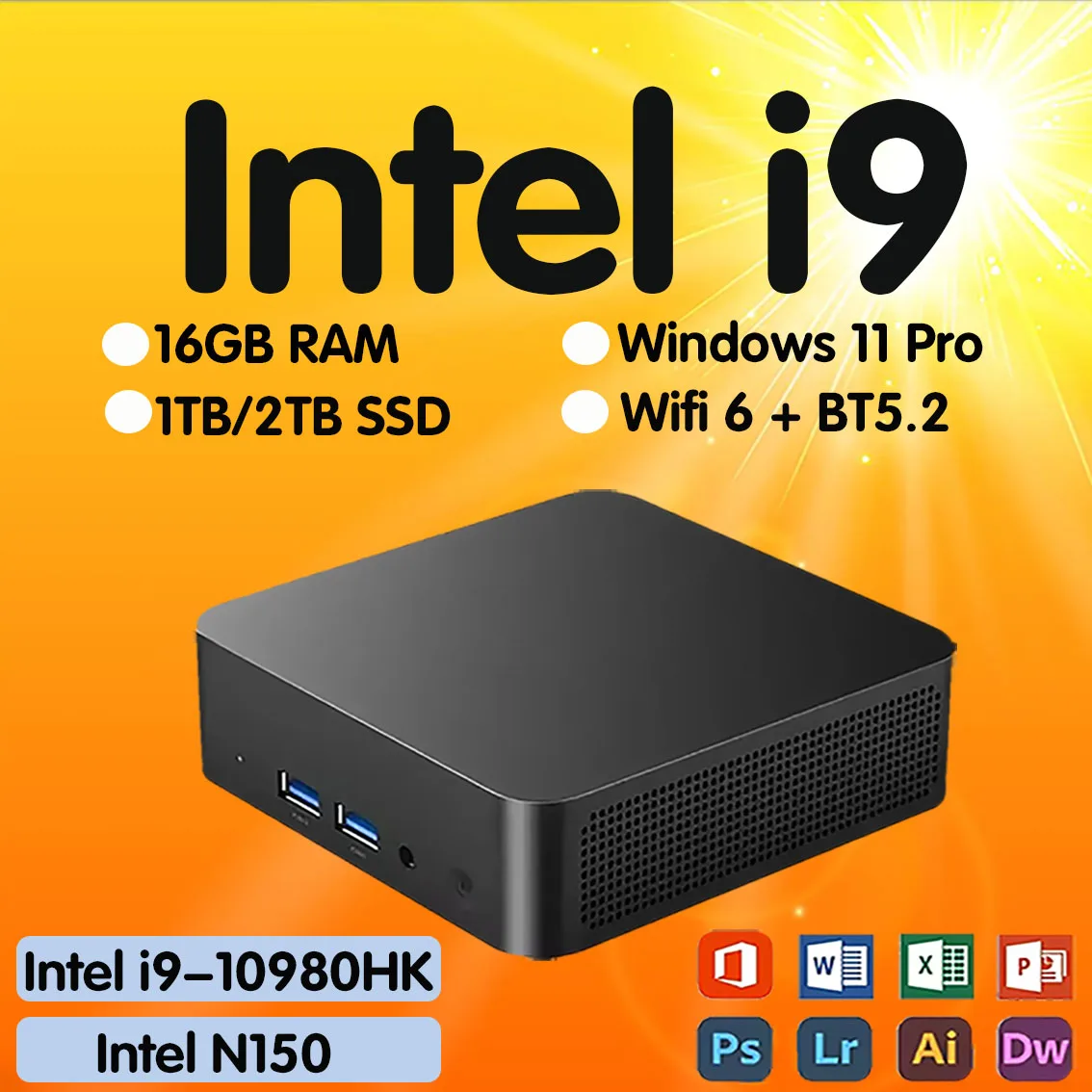 2026 Draagbare Intel Core I9 10980HK / N150 Mini PC Computer Windows 11 16GB DDR4 RAM 512GB 1TB SSD Gaming Computer WiFi 6 BT5.2 USB3.0 1080P Mini Desktop PC