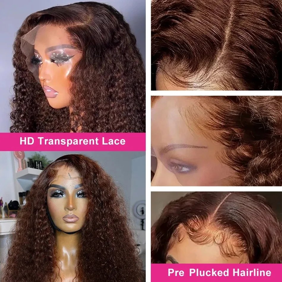 MELODIE 30 32 Inch Chocolate Brown Curly 13X6 HD Lace Frontal Human Hair Wigs 13x4 Deep Wave #2 Colored Wig Preplucked For Women