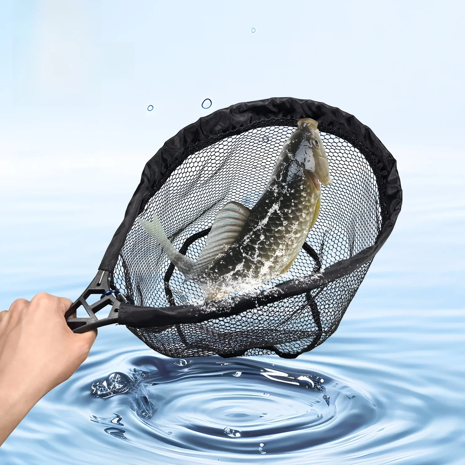 ANFS Angelkescher, faltbares Kescher für Forellen, gummibeschichtetes Netz, Forellennetz mit Tackle-Tasche für Forellenbarsch