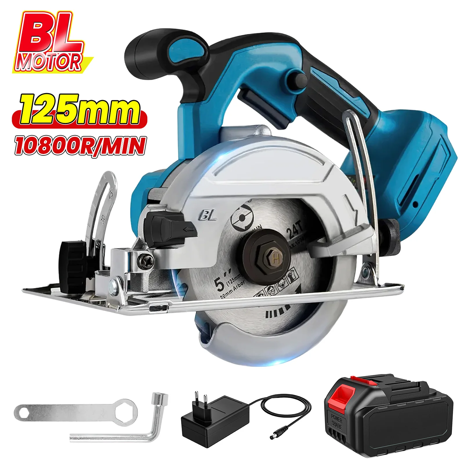 Bürstenlose 5-Zoll 125mm Mini Elektrische Kreissäge Kabellos 0-45° °   Verstellbares Holzbearbeitungs- und Gartenwerkzeug für Makita 18V Akku