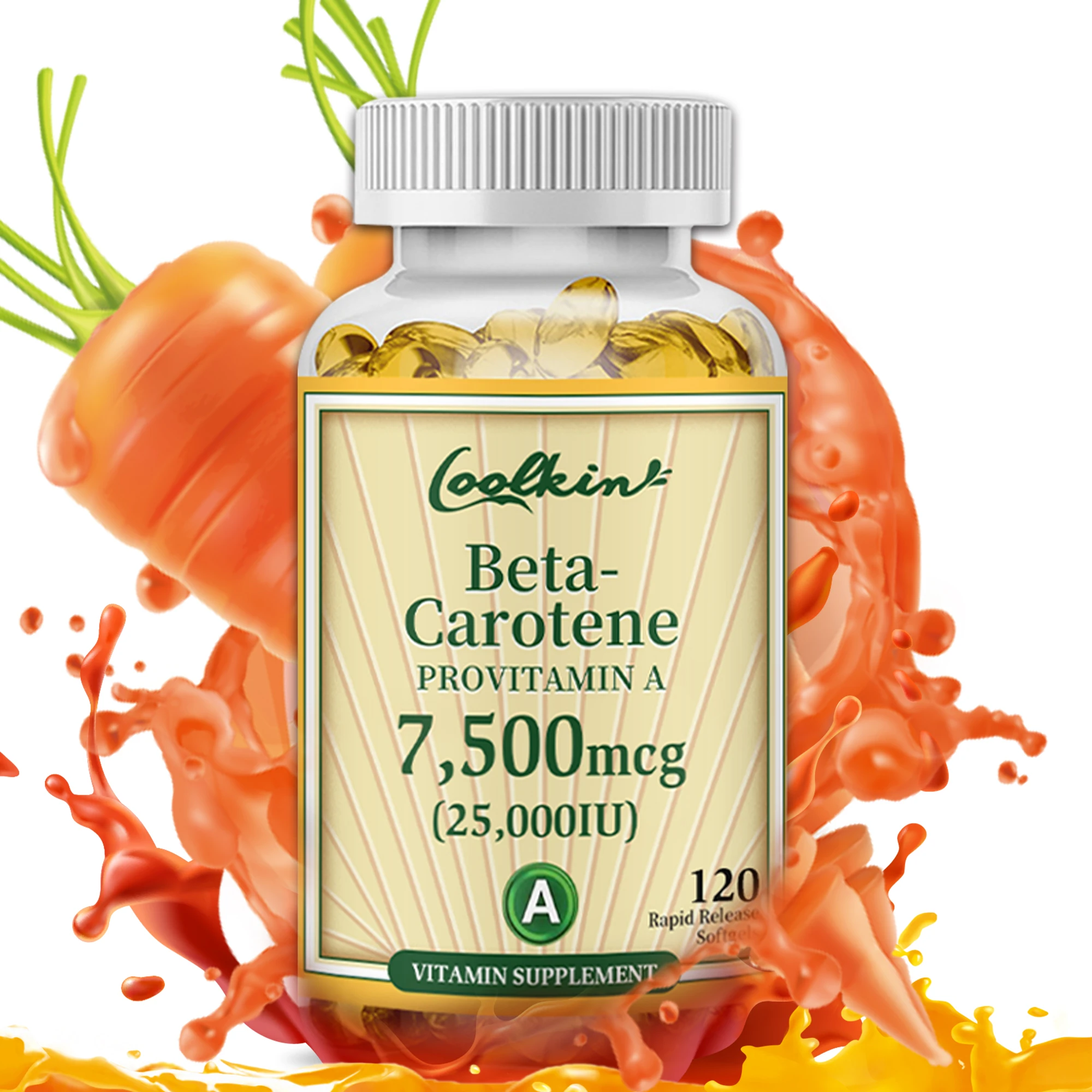 Carotene Capsules 7500mcg - for Eye Health, Promote Overall Visual Function and Macula, Fight Fatigue - 120 Capsules