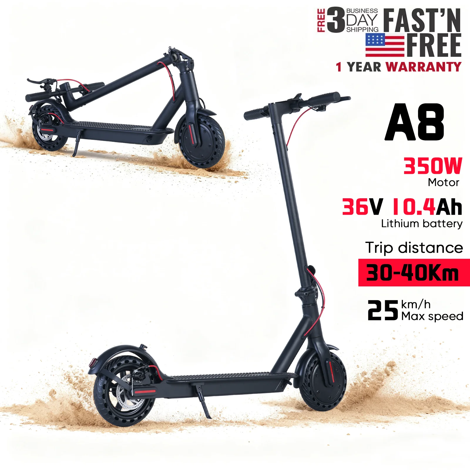 

Don’t Settle for Less! 350W Motor, 36V 10.4Ah Battery, 18mph Speed & 8.5inch Tyres – The #1 E-Scooter for Hungry Riders