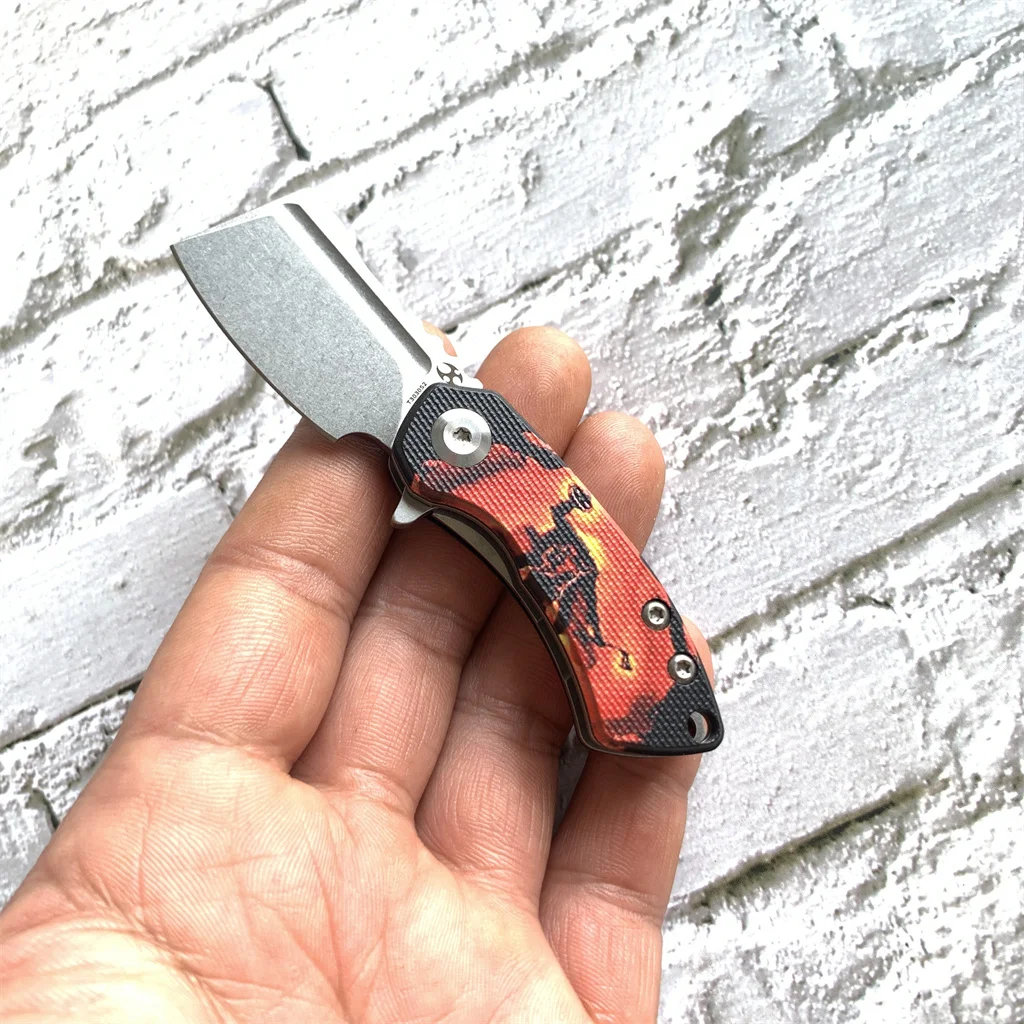 

Kansept Mini Korvid T3030S2 Pocket Knife Mini Cleavers Stonewashed 154CM Blade G10 with Sleepy Hollow Print Handle for EDC Carry