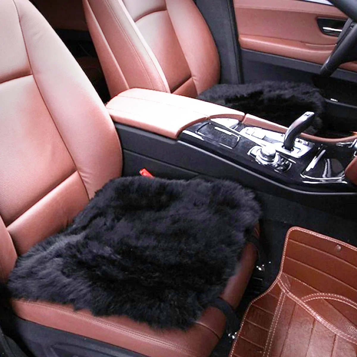 1pcs imitation wool black plush square seat cushion, car seat cushion soft, fluffy, non slip, foldable, washable