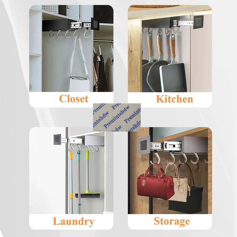 1Piece Heavy Top Mount Pull Out Pan Rack Hanging Hooks For Laundry Wardrobe Closet Organizer