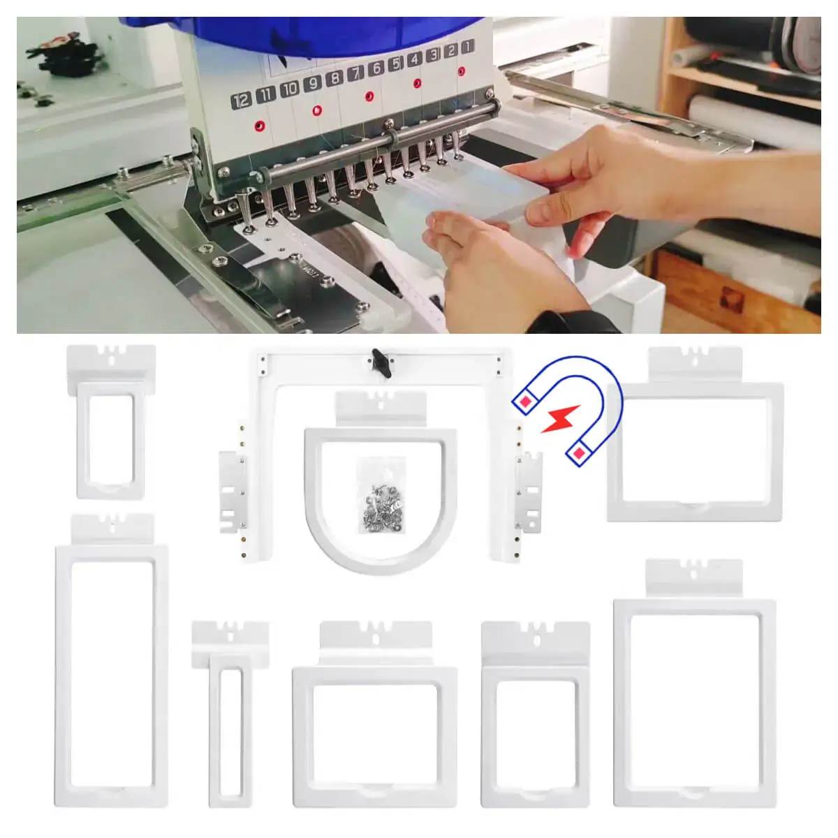 MAYA TCMi-1201SB TIMI-1201 TCL-1202/1203 embroidery machines with Mighty Hoop HoopMaster 8in1 Magnetic Fast Magna Hoop Frame Ki