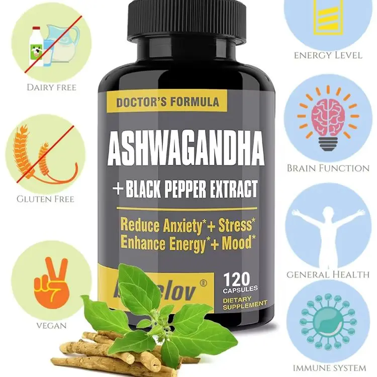Ashwagandha & Black Pepper Capsules 2700mg, Antioxidant Daily Wellness Supplement, Stress Relief, Mood, Energy & Focus Support