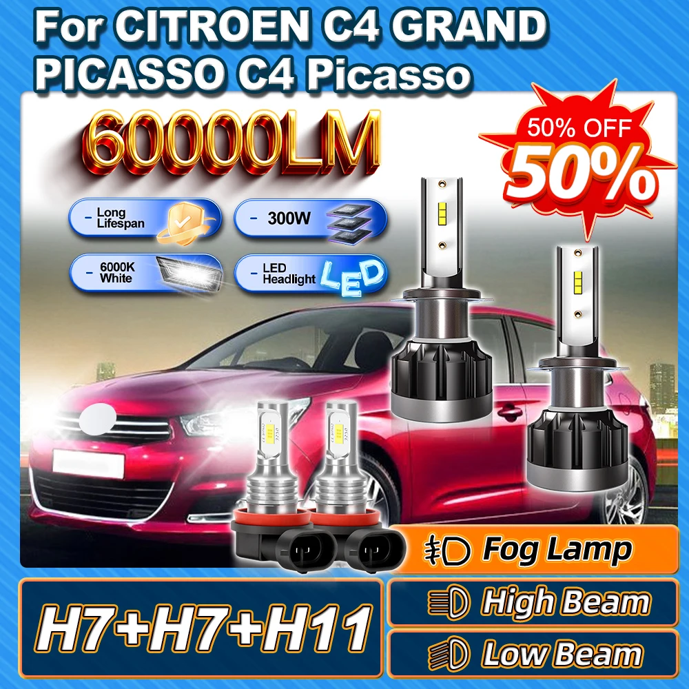 

For CITROEN C4 GRAND PICASSO 2007-2013 C4 Picasso 2013-2016 H7 High Low Beam H11 Fog Lamp 300W Mini 60000LM Super Bright 6000K