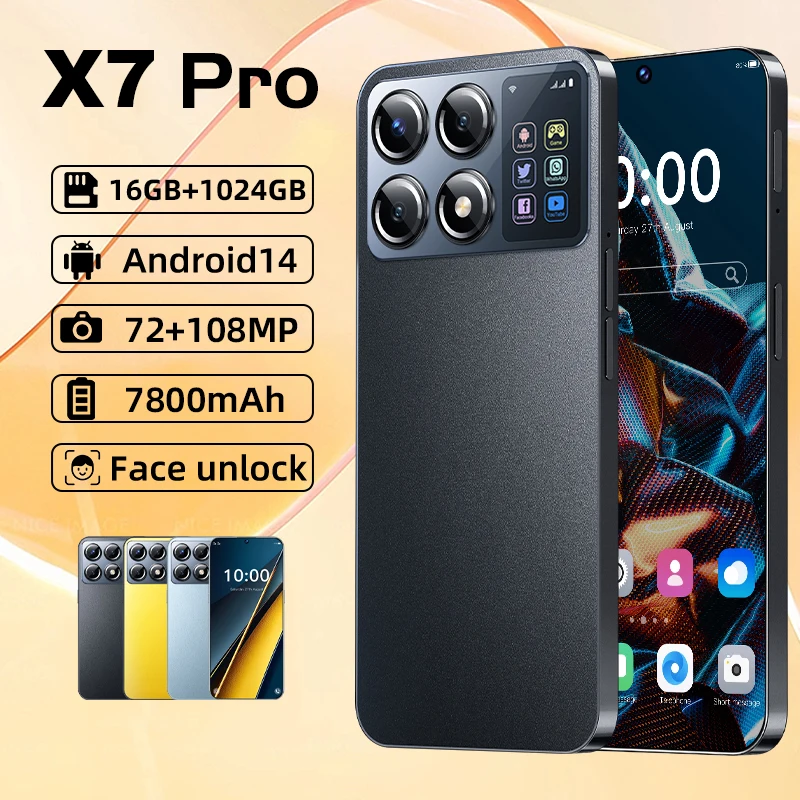 

X7 Pro Smartphone 5G 7.3 inch HD 22G+2TB Cell Phone Dual SIM Mobile Phones 7800mAh Cellphones Unlocked Global Version Celulares