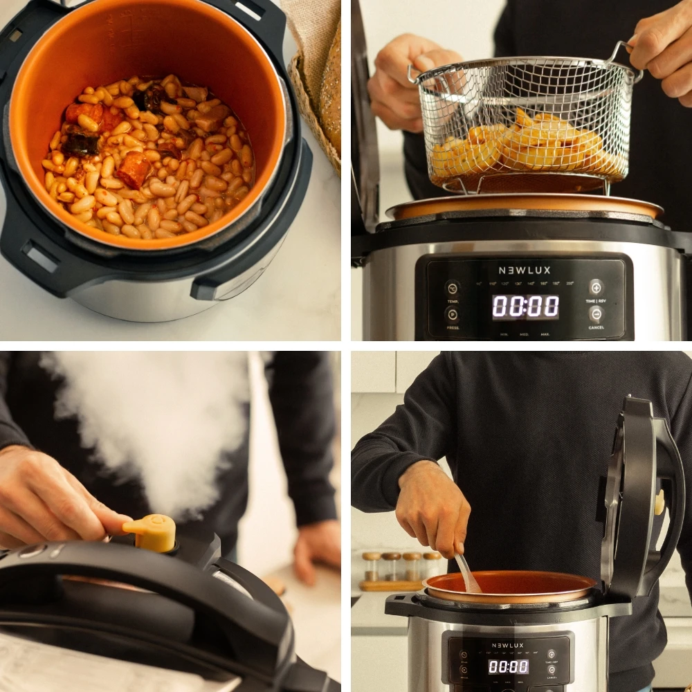 NEWLUX Olla Programable 6L Chef Pot V170 Negra, Olla a Presión con Voz, 15 Funciones, 1000W, Programable 24h, 4 Niveles Presión