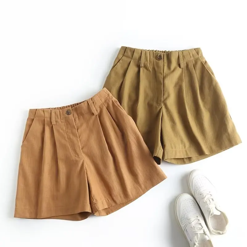 

Withered Fashion Office Lady Bermuda Vintage Loose Shorts Indie Folk Casual Linen Shorts Women For 2024 Summer