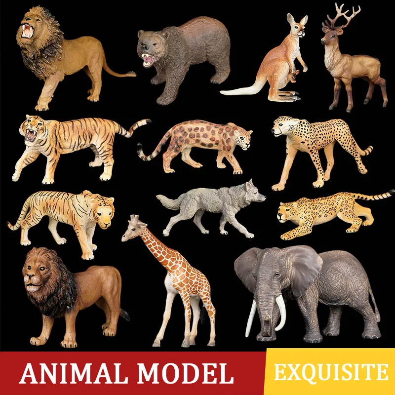 Simulation Wild Animal Elephant Lion Graffe Brown Bear Action Figures Wildlife Sika Deer Hippo Zebra Crocodile Figurines Kid Toy