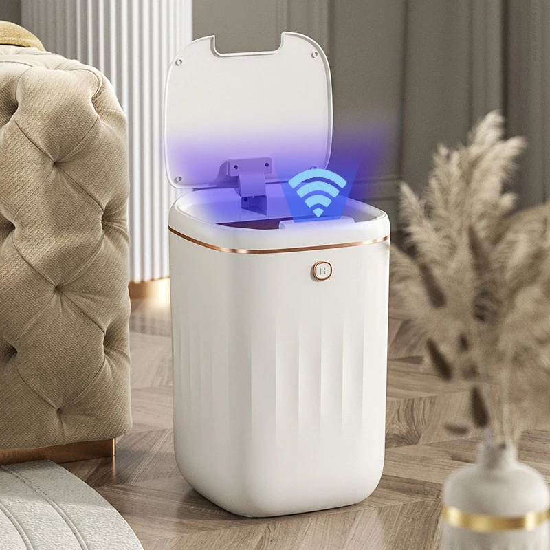 14L Smart Sensor Trash Can Type-C Recharging Automatic Wastebin Bathroom Sensor Trash Can for Kitchen Toilet Wastebaskt