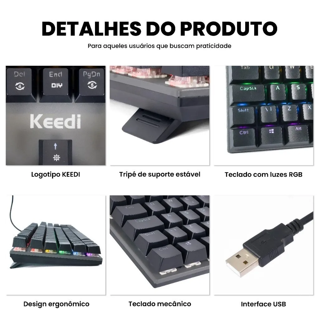 Teclado Gamer Mecânico Switch RGB Keedi TEC803