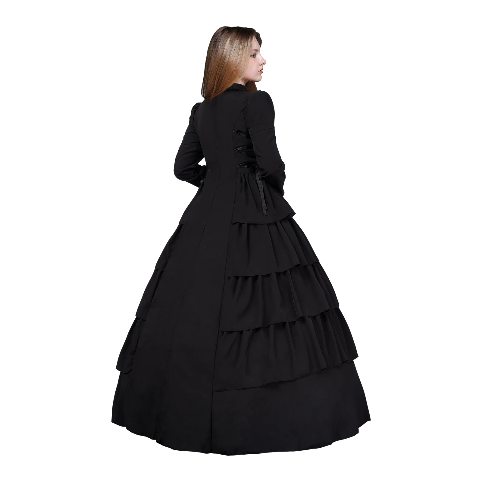 فستان أسود من عصر النهضة الفيكتوري، فستان الأميرة الملكة في العصور الوسطى، فستان ملكي طويل للنساء، زي أداء مرحلة الهالوين #2