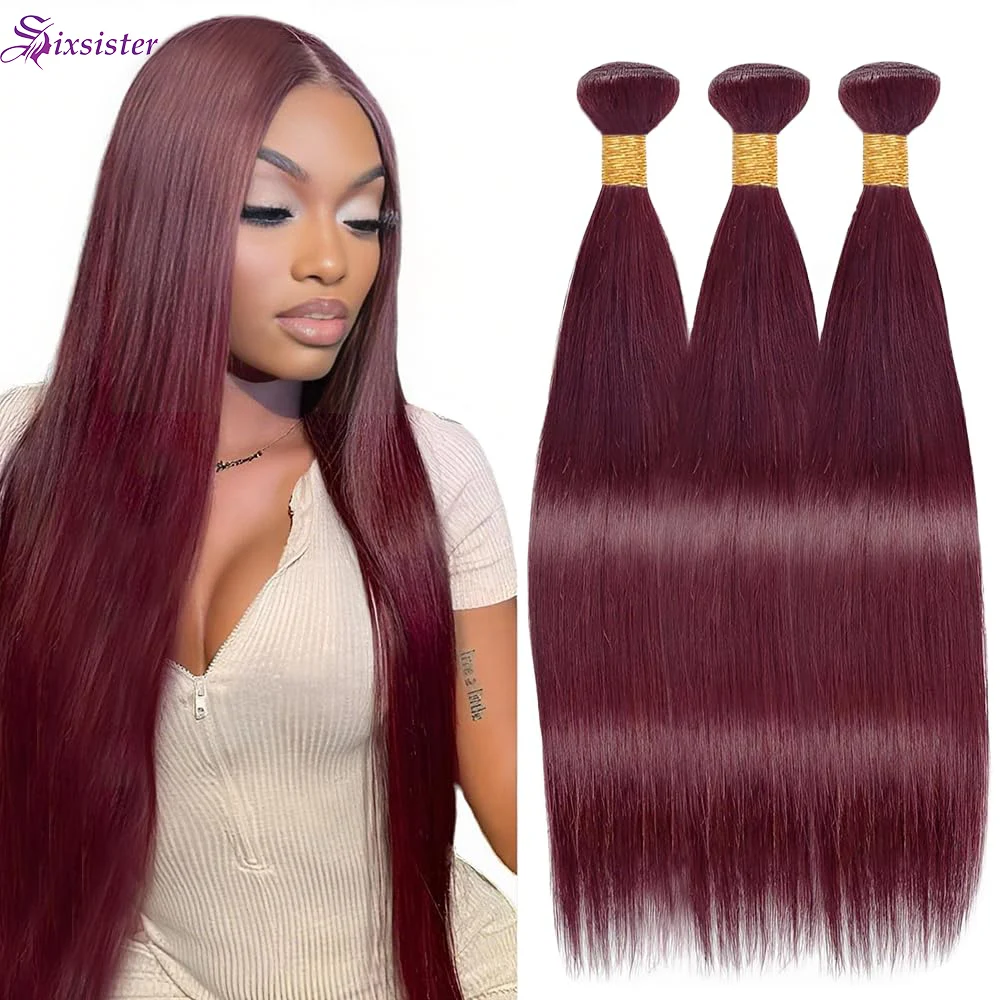 

#99j Burgundy Bundles Human Hair Straight Bundles Human Hair Wine Red Brazilian Hair 3 Bundles Virgin Remy Hair Extensions 100G