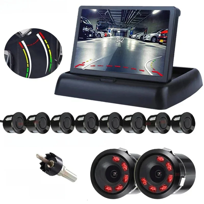 Koorinwoo Parktronic 8/6/4 Autosensoren Vorder- und Rückkamera Parksensoren Entfernungsnr. LCD-Monitor-Summer-System für den toten Bereich