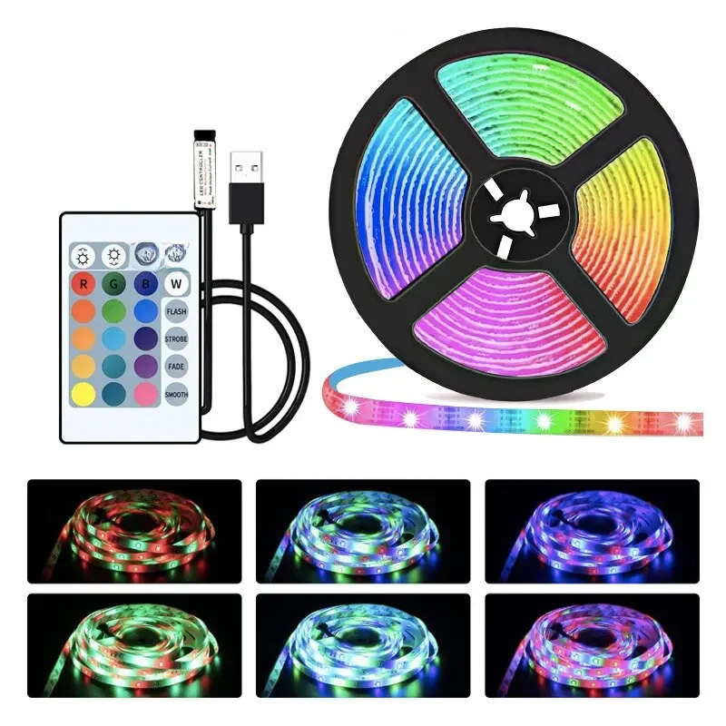 Bande lumineuse LED USB avec télécommande, ruban de diode flexible, rétroéclairage TV, décor de pièce, SMD 2835, 1m, 60 gible/m