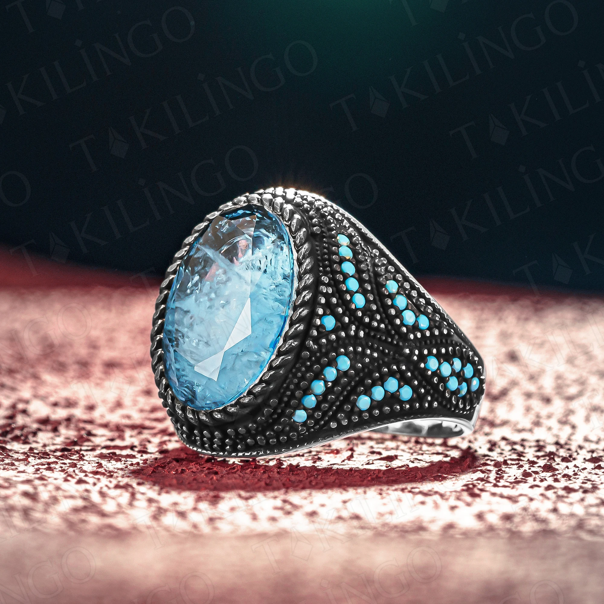 

Free Shipping S925 Sterling Silver Oval Paraiba Stone Men's Ring Turquiose Jewelry Turkish Handmade Gift Him Elegant Biker Ring