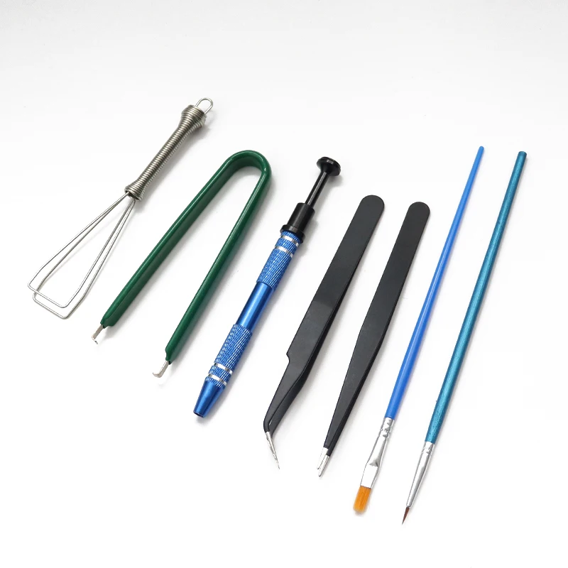 Kit de ferramentas para teclado mecânico, 7 peças, extrator de metal, suporte de haste, escova lubrificante, caneta de lubrificação