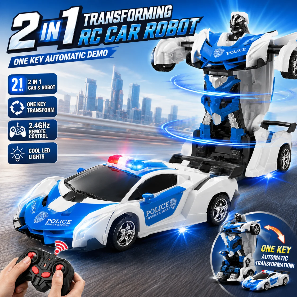 Electric RC Car 2 In 1 Transformation Robots Sports Vehicle Model Robots Boys Toys Remote Cool RC Deformation Cars Kid Toy Gifts