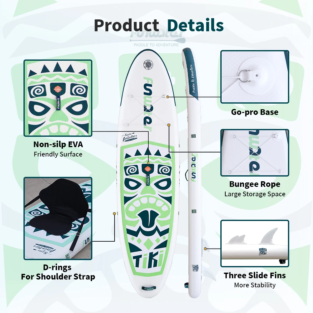 FunWater SUPFR01E 320cm-350cm Aufblasbares Stand-Up-Paddle-Board Surfbrett Komplettes Paddleboard-Zubehör Verstellbares Paddel, Pumpe, ISUP-Reiserucksack, Leash, Wasserdichte Tasche, Erwachsenen-Paddle-Board – Detail 37