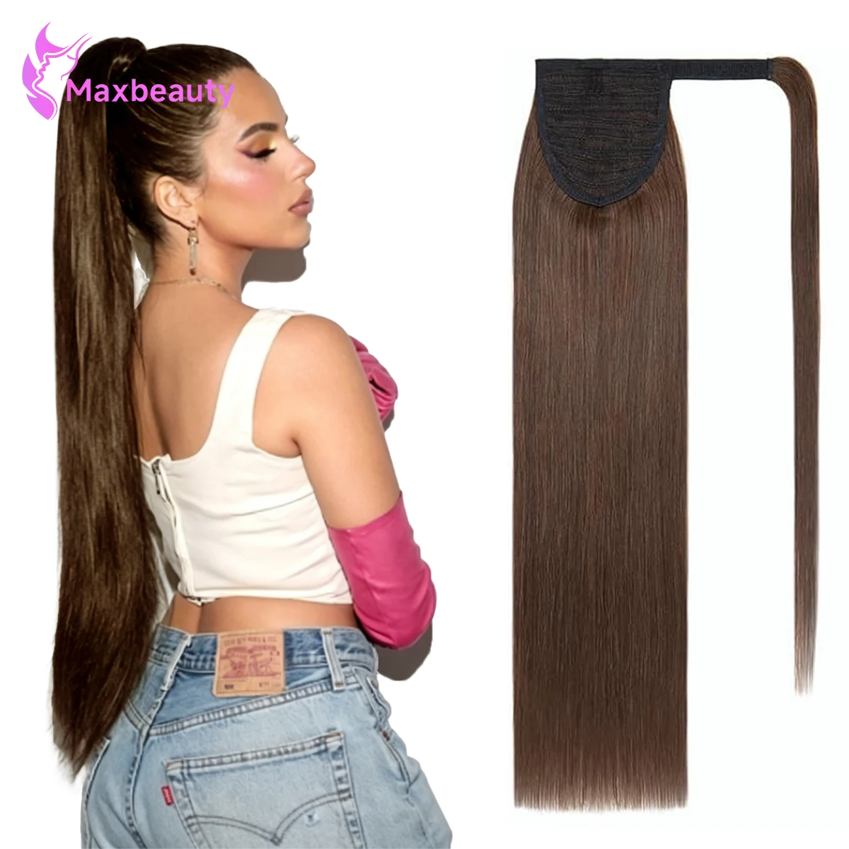 

#2 Dark Brown Ponytail Extensions Real Remy Hair Wrap Around Ponytail Extension Human Hair Straight Clip In Human Hair Ponytail