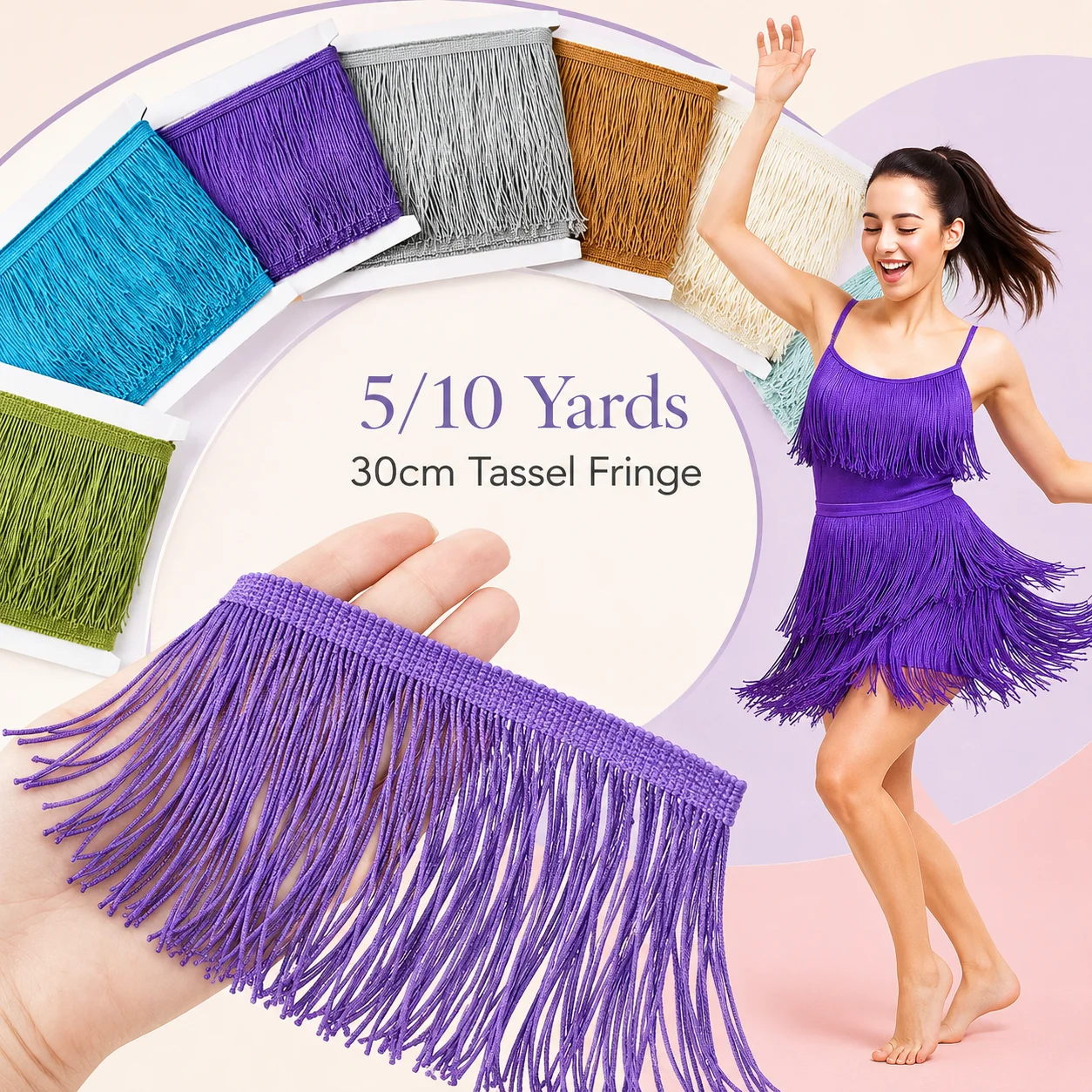 

5/10Yards Meetee 30cm Long Fringe Tassel Latin Dress Stage Clothes Fringes Lace Trim Curtain Sewing Tassels Decoration Ribbon