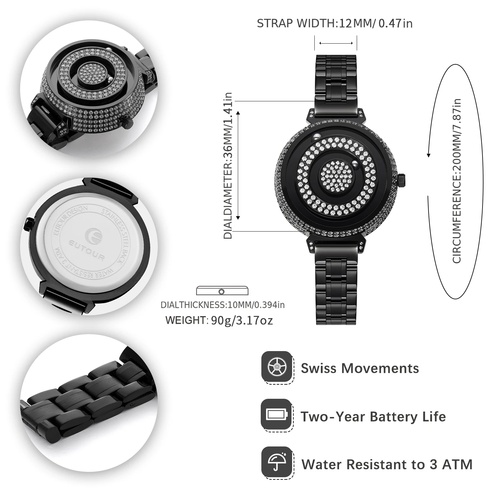 EUTOUR 2025 Nuevo reloj de cuarzo Edición limitada Joyería casera de lujo Conjunto de cristal Señoras Diseñador unisex Correa de acero inoxidable