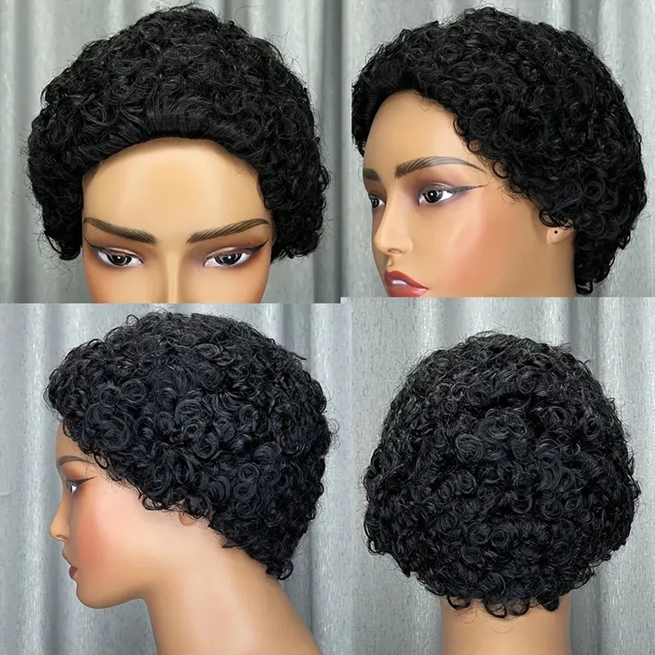 100% Human Hair Short Afro Kinky Curly Human Hair Brazilian Remy Human Hair Machine Made Wigs Short Curly Wigs For Women