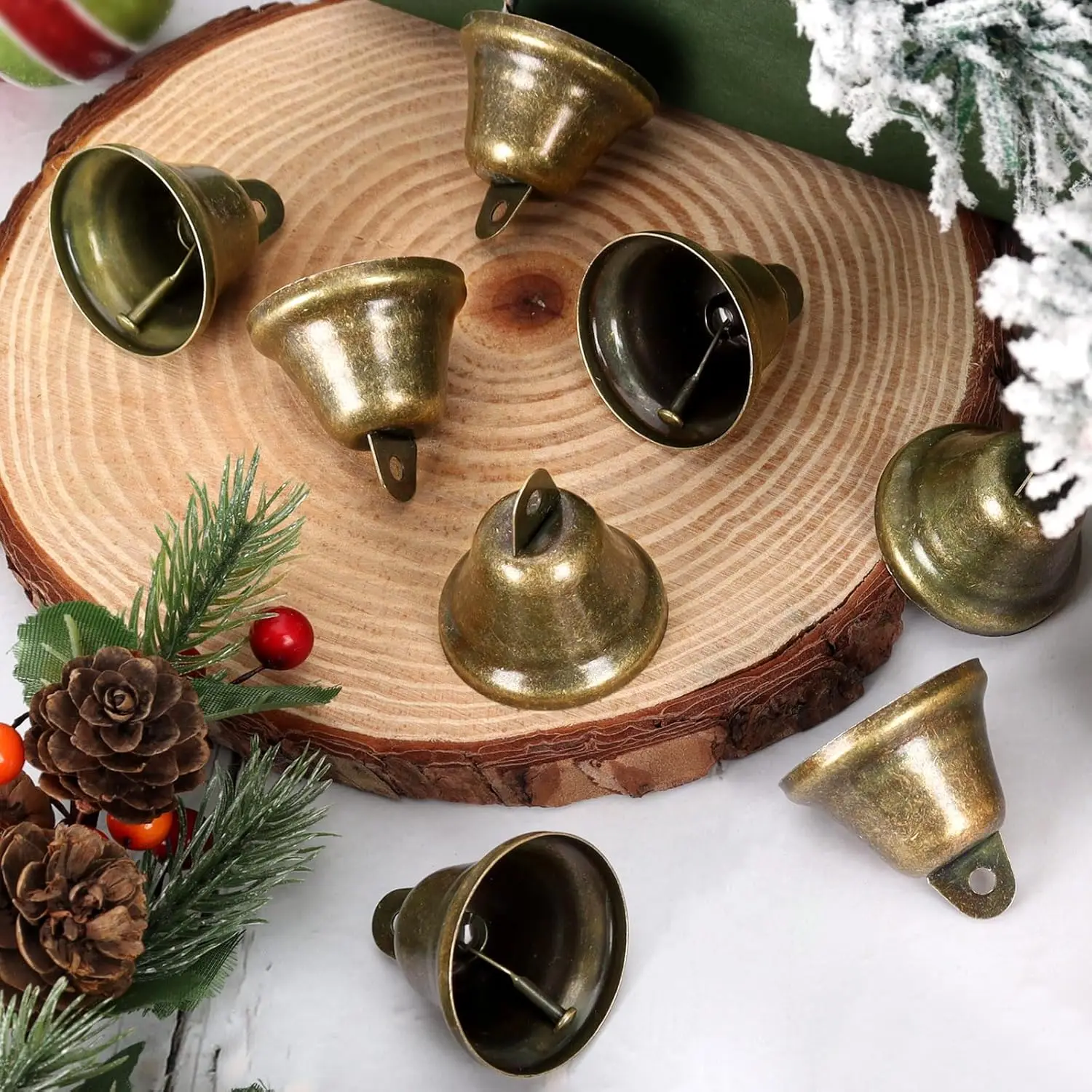 5 قطعة مع حبل البرونزية جلجل أجراس النحاس اللون خمر الحرفية جرس لأبواب الزفاف طوق بكلاب عيد الميلاد Hallowmas ديكور #1