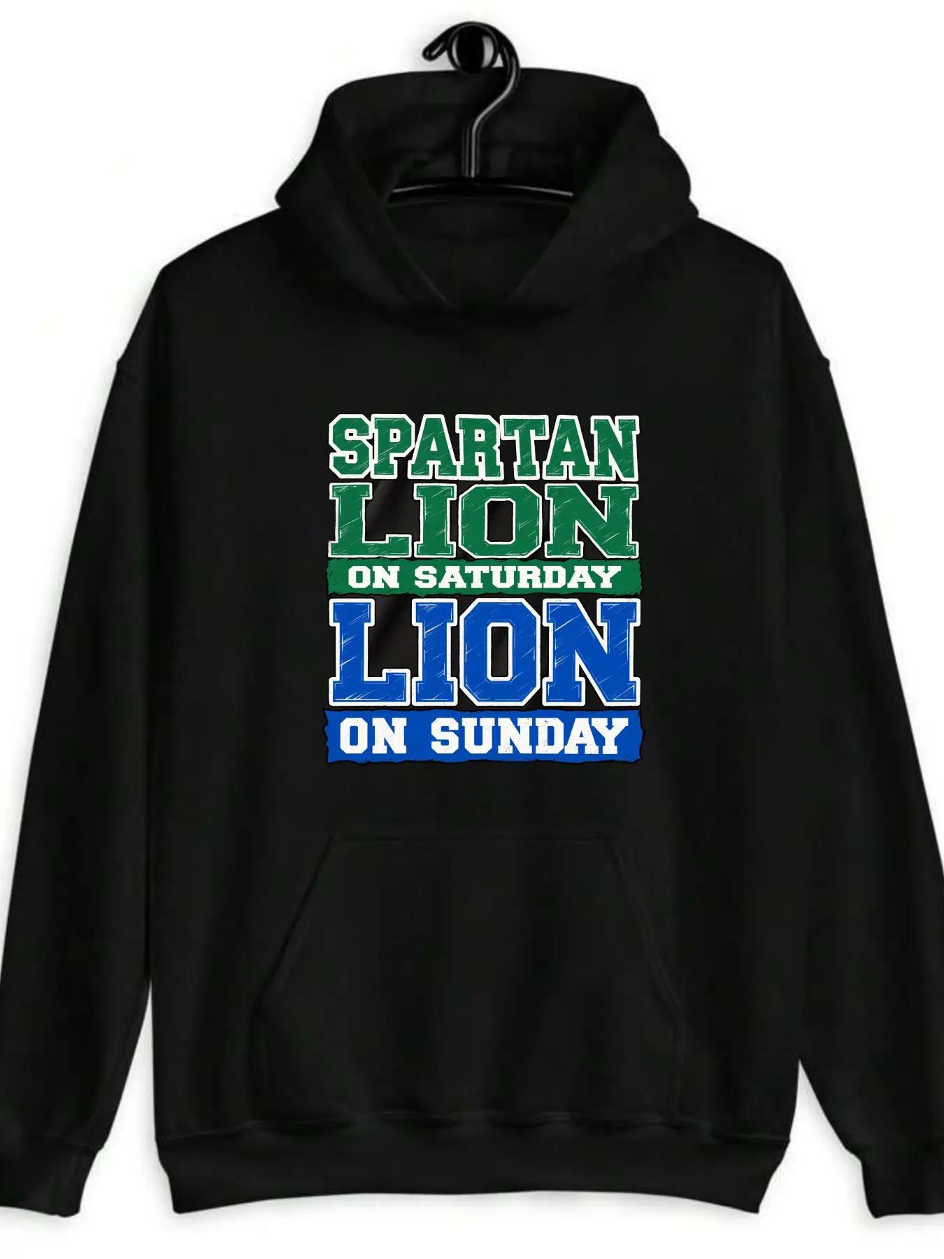 

Men's Spartan Lion On Saturday Lion On Sunday Graphic Hooded Sweatshirt with Greek Key SPARTAN Design Lose Fit Pullover Hoodie
