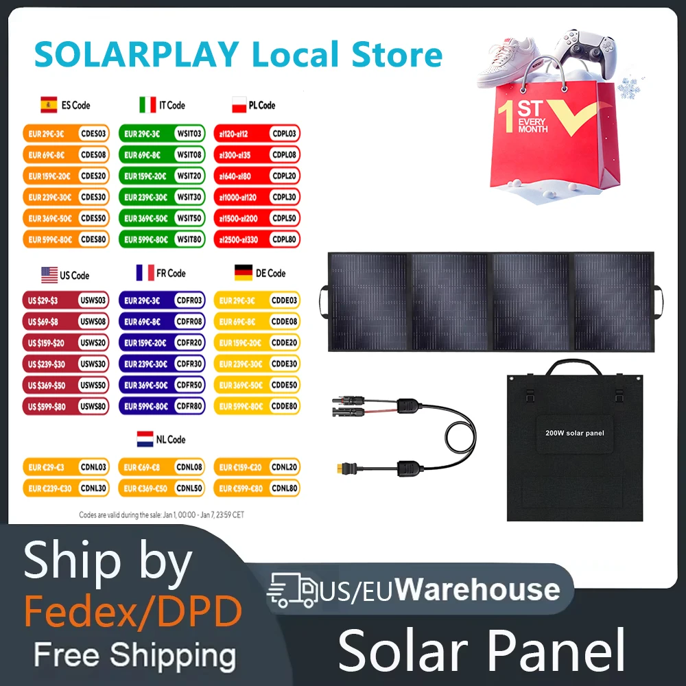 200W Solar Panel 18V Solar Cell Controller Solar Panel for Phone RV Car PAD Charger Outdoor Battery Supply US DE Warehouse Ship