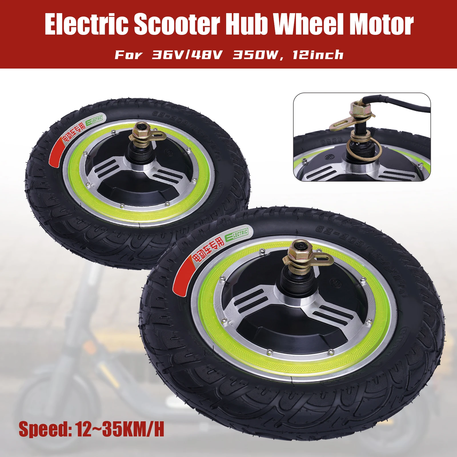 Electric Hub Wheel Motor, 12-Inch Wheel Brushless Motor, 48V Electric Scooter Hub Motor Wheel for Most Folding Electric Scooters