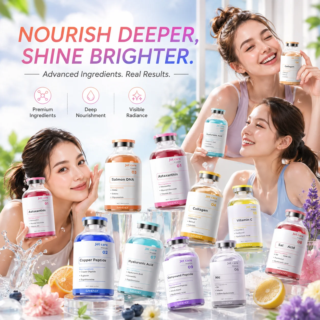 

SANENDI PDRN Salmon DNA Jet Peel Skin Care Hyaluronic Acid Serum Copper Peptide Essence Miosture Hydration Face Care Ampoules