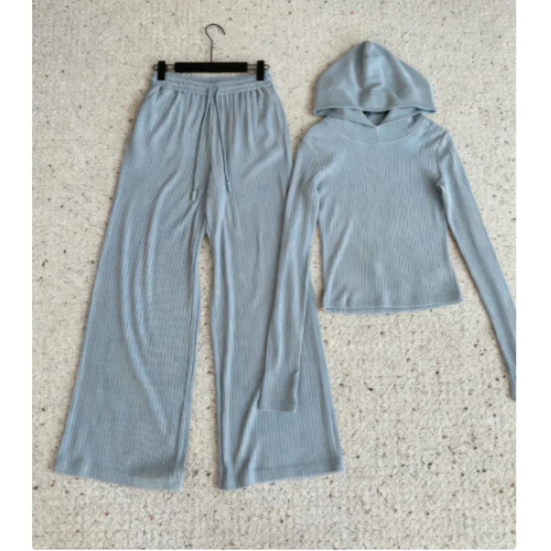 

Зима 2025 г., новые женские вязаные брюки с капюшоном и длинными рукавами, повседневный костюм