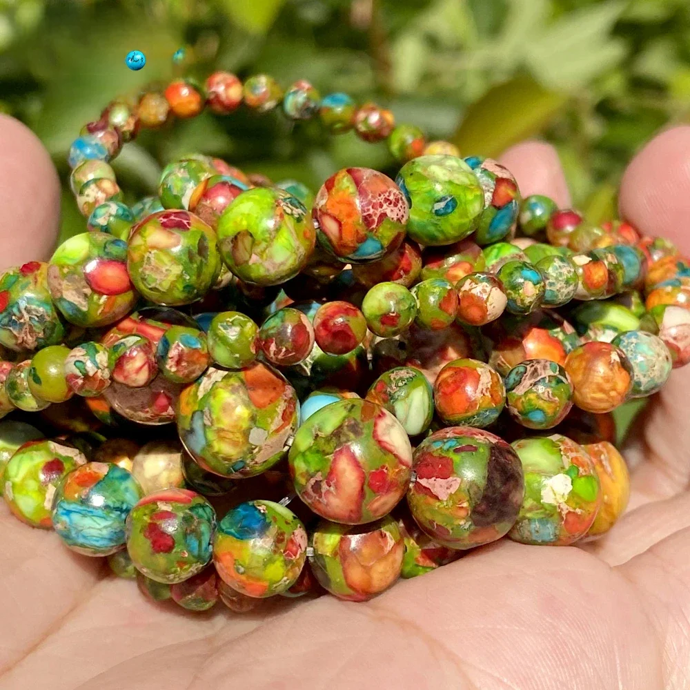 4 6 8 10mm koraliki z naturalnego kamienia kolorowe osady morskie Jaspers Turquoises kule do tworzenia biżuterii zestaw do robienia bransoletek akcesoria — zdjęcie 2