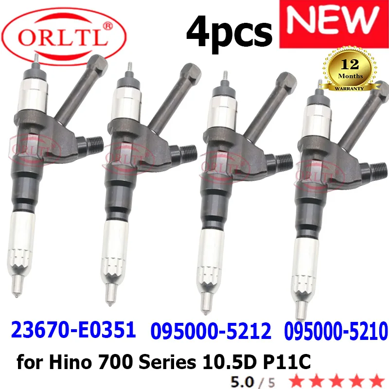 4PCS 095000-5212 Diesel 095000-5210 Common Rail Injector 23670-E0351 5212 5210 for Hino 700 Series 10.5D P11C