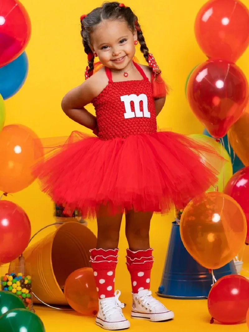 M&M\'s Costume Toddler Tulle Tutu Dress Dancing Outfits for Party Carnival Costume Colorful Letter M Outfits for Baby Girls Dress