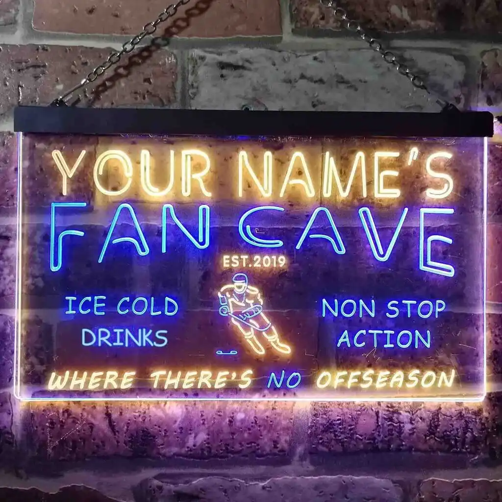 Custom Dual Color Led Neon Sign Fan Cave Hockey Two Colors LED Sign