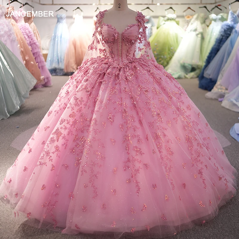 2024 Gorgeou Quinceanera Dresses With Cape Pink Color Sexy Appliques Ball Gown Bead Formal 16 Year Party vestidos de quinceañera