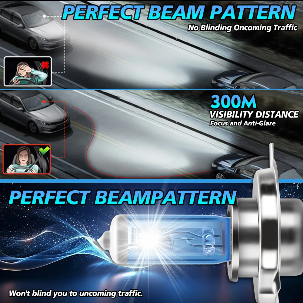 H7 H4 H1 H11 9005 9006 Halogen Headlight 9012 880 9145 H13 9007 5202 Car Light Hi/Lo Beam 6000K 12V 100W Super White Bulb 2PCS