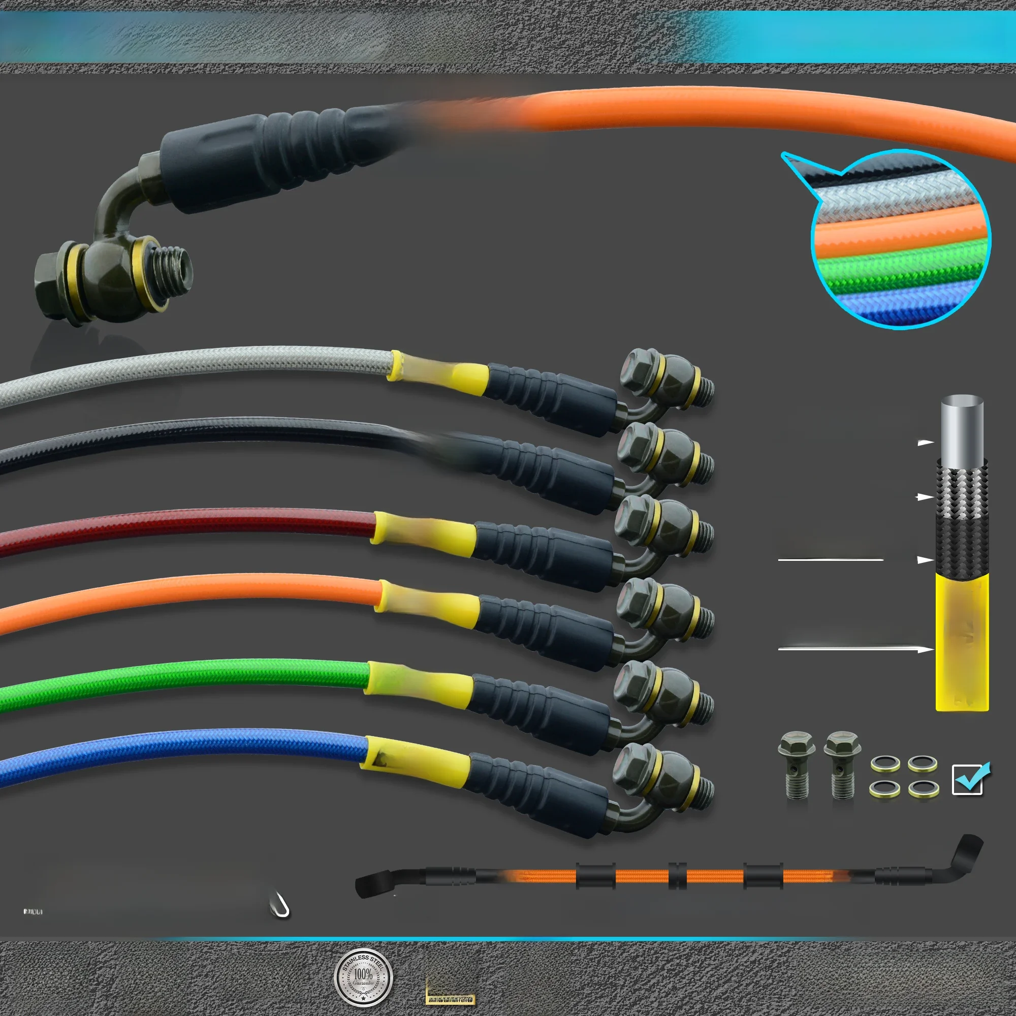 AliExpress POWERZONE Motorcycle Dirt Bike Braided Steel Hydraulic Reinforce Brake line Clutch Oil Hose  Tube 450 To 2300mm 90-28degree Fit Racing MX