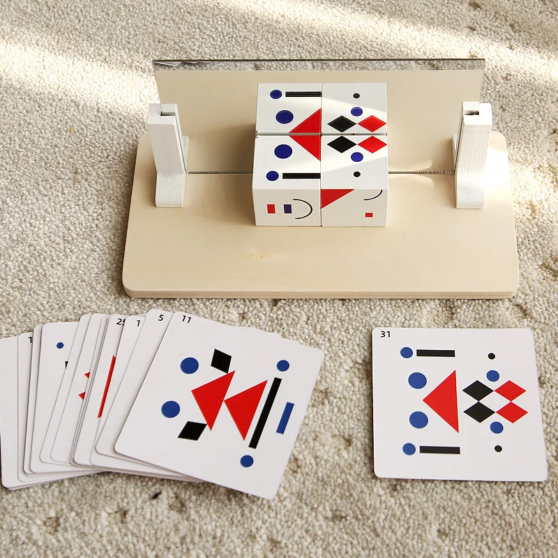 Giocattolo puzzle a specchio Montessori per bambini Giocattoli educativi precoci in legno Pensiero logico Allenamento spaziale Gioco cerebrale Giocattolo da viaggio Regali