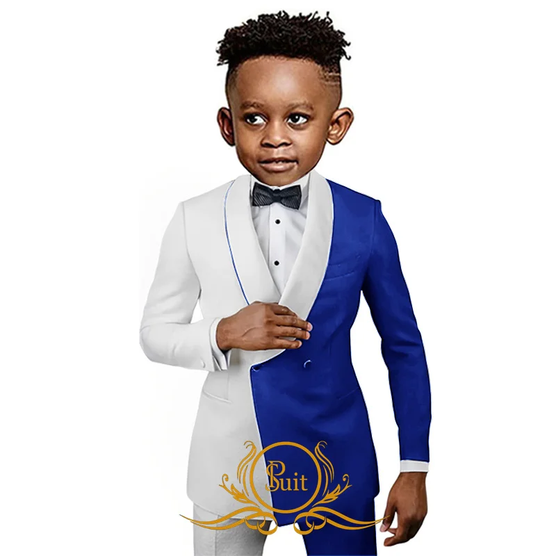 Color Block Boys Suit 2 Piece Fashion Party Wedding Tuxedo Kids Blazer Double Breasted Jacket Children Clothes